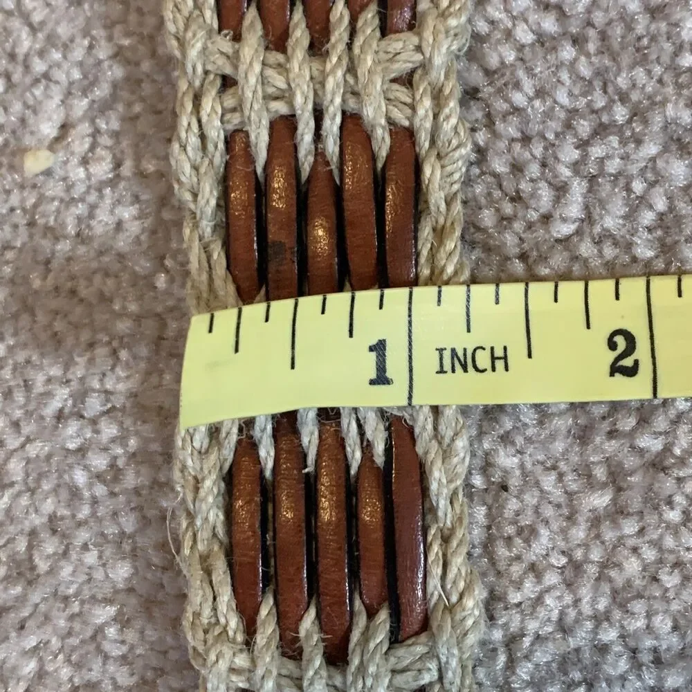 Jute And Braided Leather Belt Tan Brown Women’s Size Medium Made in Turkey